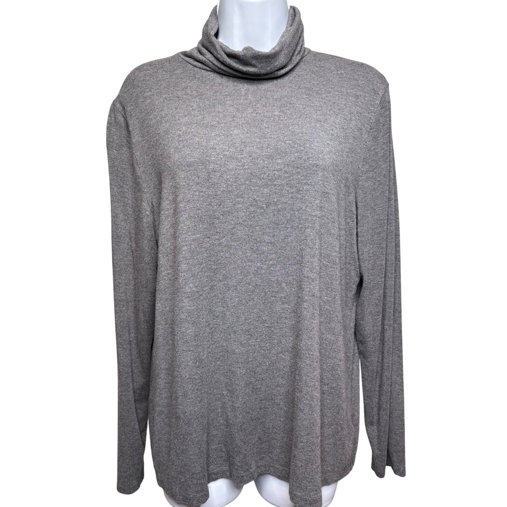 LORD & TAYLOR Womens Gray Stretch Turtleneck Top XL Minimalist Layering Academia